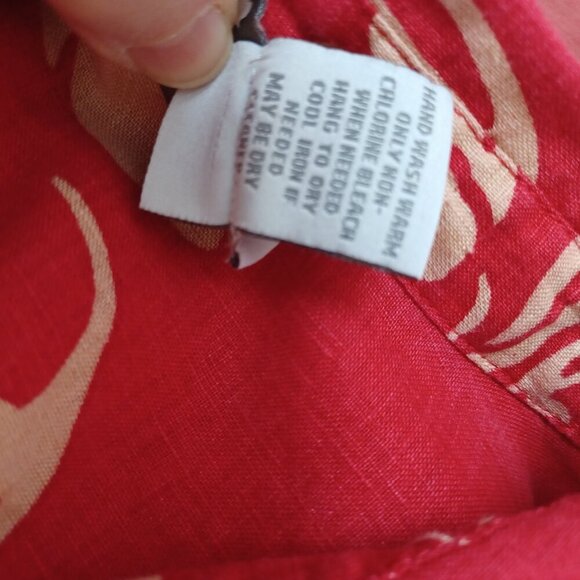 Soft Surroundings Linen Tunic Red Tan Floral Button Up Collared Shirt Womens L - Picture 7 of 9